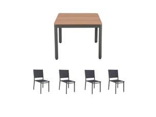 Ensemble table de jardin carrée 90x90x75cm + 4 chaises gris - mimizan