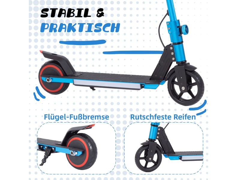 Trottinette électrique enfant 78 x 92 cm bleue en alliage d'aluminium, pliable avec éclairage led - Conforama E