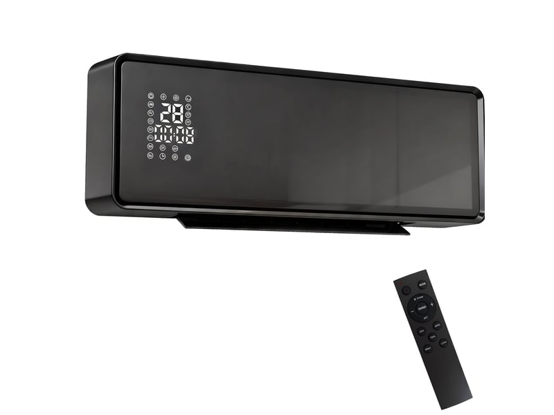  Radiateur mural en céramique 2000 w avec 3 modes de fonctionnement, température réglable, minuterie, télécommande, sécurité enfant, noir  - Conforama A