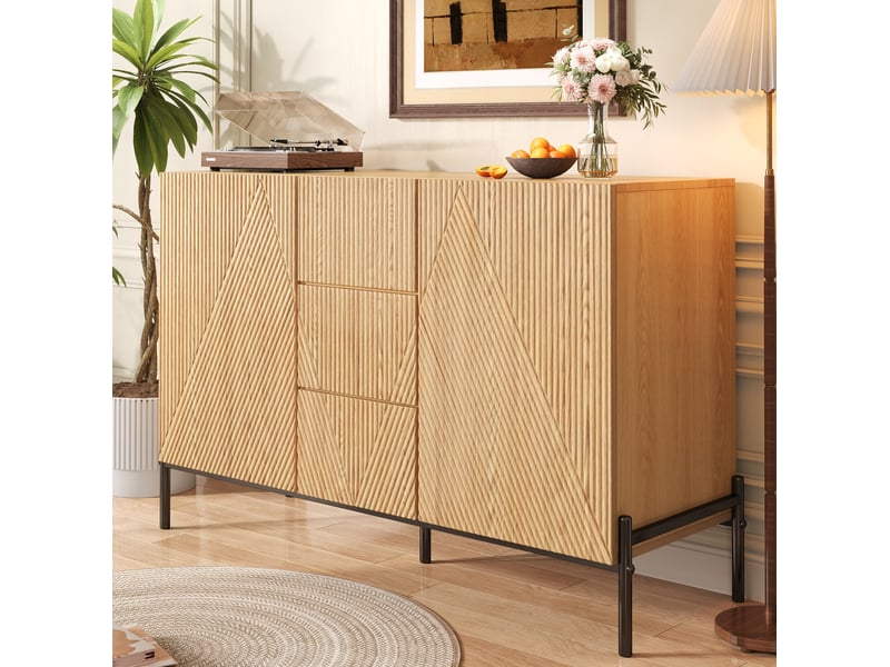  Buffet moderne naturel en mdf avec 2 portes et 3 tiroirs  - Conforama D