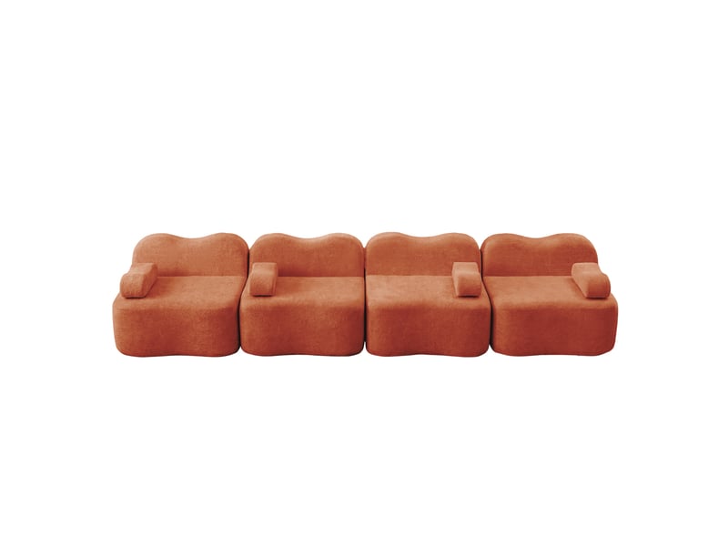  Canapé 4 places - 384x98x70 cm - canapé droit modulable velours, mousse 32d, sans structure rigide et coussins amovibles - orange  - Conforama A