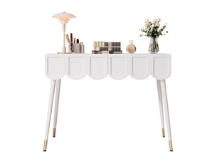 Coiffeuse élégante 100x40x76 cm avec 2 tiroirs, meuble de chambre, style moderne, gain de place, pieds métal, mdf blanc