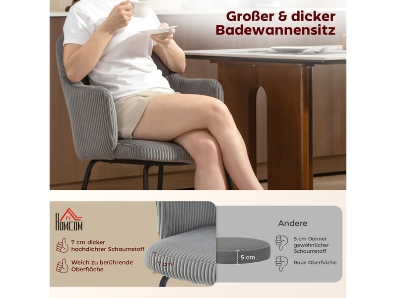  Chaise de salle à manger rembourrée avec accoudoirs, dossier incurvé et pieds en acier, velours côtelé gris  - Conforama D