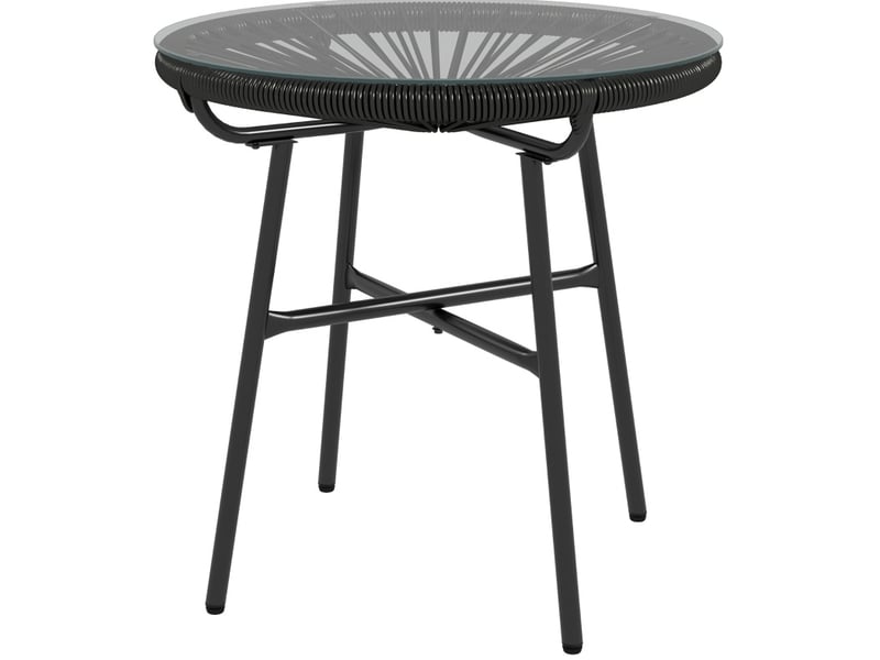  Table d'appoint extérieure ronde 50x50x50 cm – noire – verre trempé 5 mm et résine tressée style boho  - Conforama A