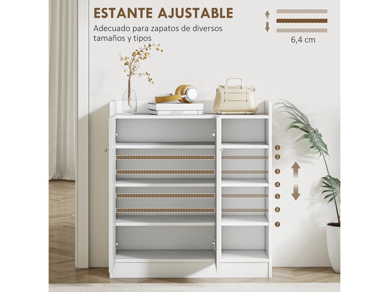  Meuble à chaussures 2 portes étroit, tablettes réglables, pour 12 paires. Idéal entrée et couloir, 83 x 30 x 90 cm, blanc  - Conforama E