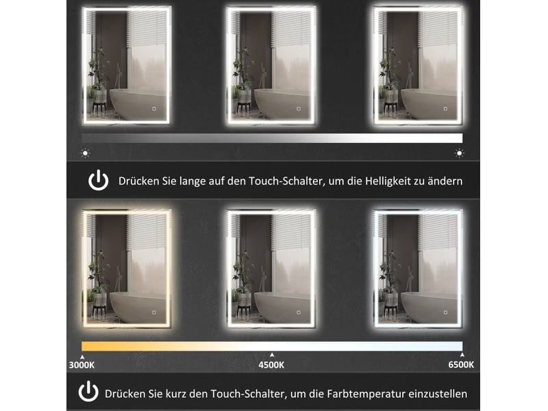  Miroir led 90x70 cm fonction mémoire verre trempé argenté  - Conforama E