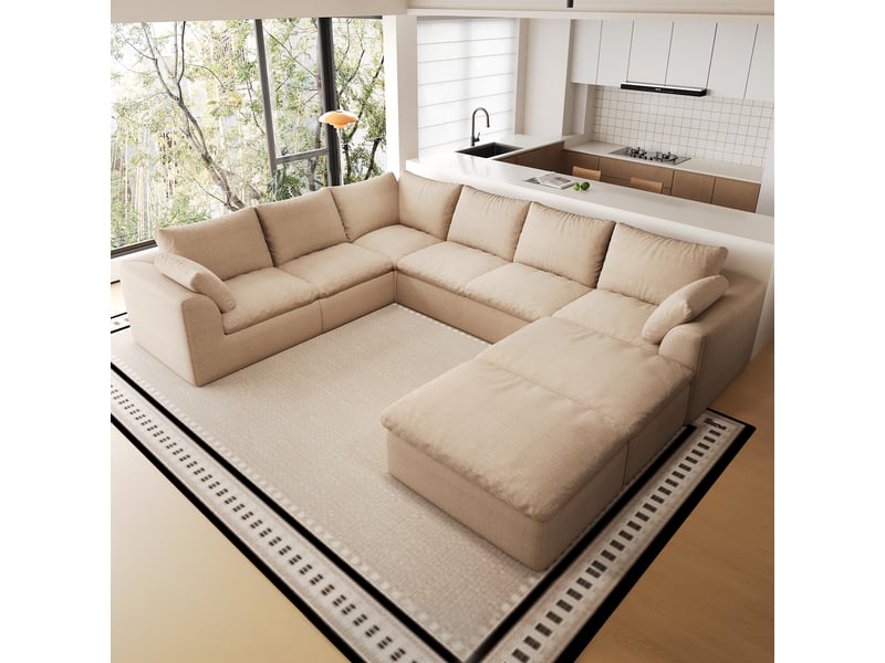  Canapé modulable en u cloud 8 places 245 x 310 cm, mousse compressée, tissu kaki IKSETERA TRADING LTD - Conforama B