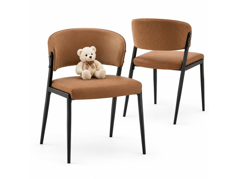  Chaises de salle à manger lot de 2 avec dossier ergonomique  - pieds en métal, simili cuir marron  - Conforama A