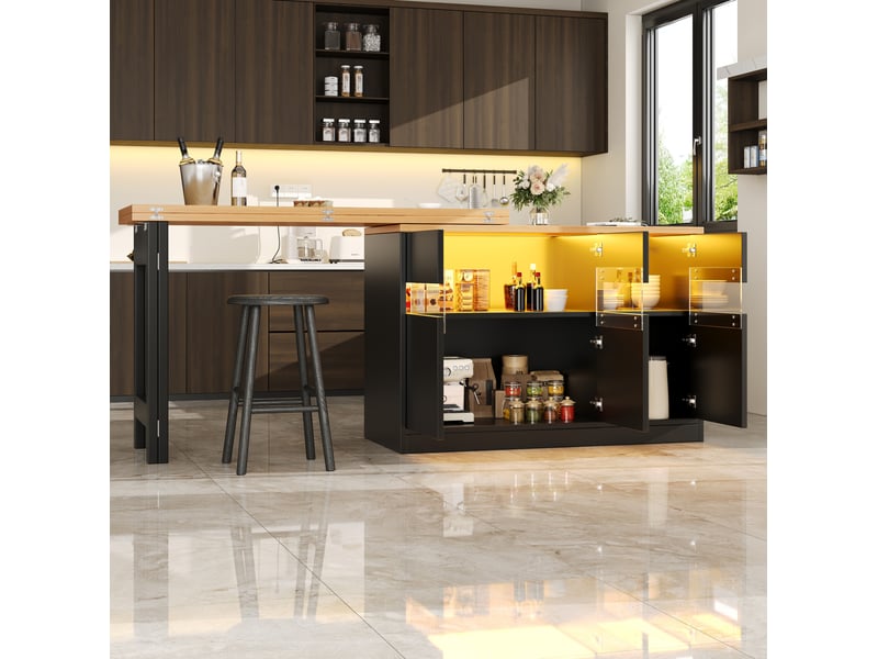  Table de bar extensible 120x40x71.5 cm led mdf noir et naturel  - Conforama B