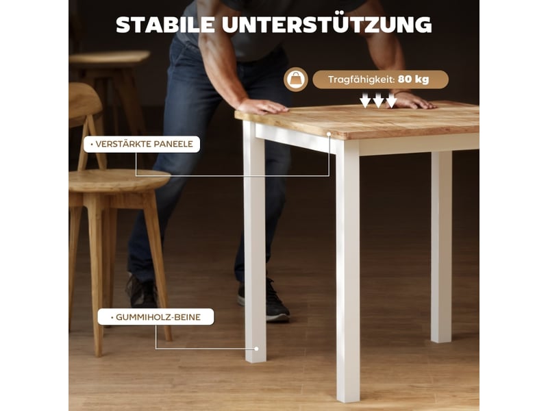  Table de salle à manger 2 à 4 places en bois - lpospi - structure renforcée, hévéa chêne, 69 × 69 × 75 cm  - Conforama E