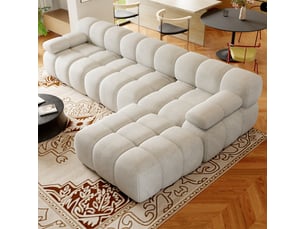 Canapé d’angle en l 4 places 300x200x68 cm sans structure, sans montage, mousse haute résilience, assise profonde, tissu chenille blanc