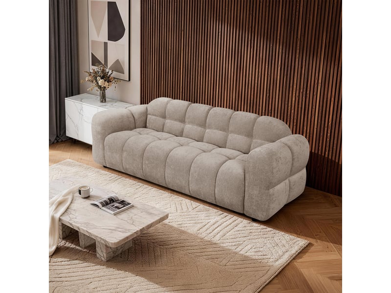  Canapé 3 places en tissu beige foncé  - Conforama D