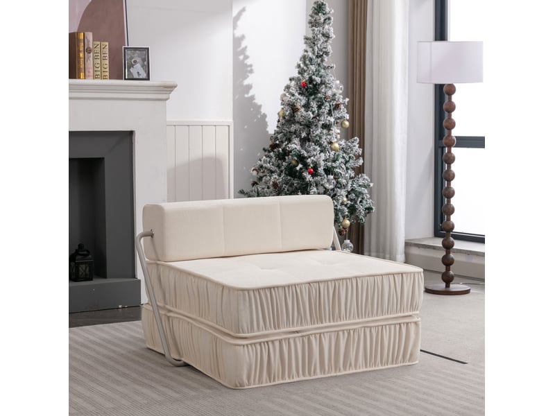  Fauteuil convertible 1 place blanc en tissu, modulable pour salon, bureau ou chambre d'amis, petits espaces  - Conforama B