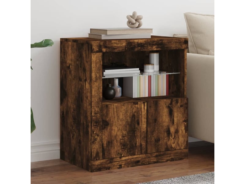  Buffet salon, buffet de rangement avec lumières led chêne fumé 60,5x37x67 cm  - Conforama B