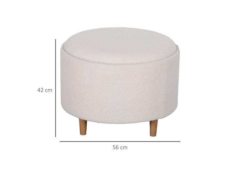  Pouf rond 56x42 cm avec rangement et couvercle rabattable, blanc  - Conforama E