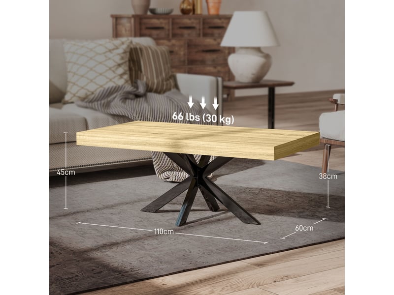  Table basse rectangulaire table d'appoint style industriel en métal noir et plateau dim. 110 x 60 x 45cm - aspect bois  - Conforama C