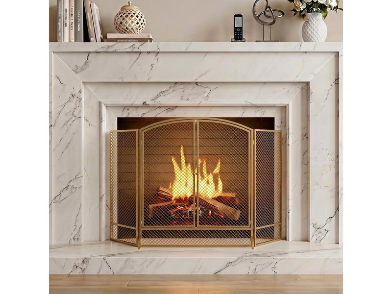  Pare-étincelles de cheminée, pare-étincelles en 3 parties avec double porte 122x75cm  - Conforama C