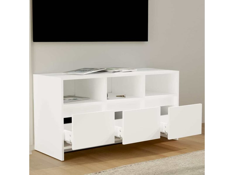  Meuble tv - banc tv - meuble de rangement blanc 102x37,5x52,5 cm bois d'ingénierie  - Conforama C