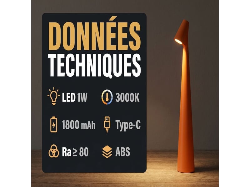  Lampe de table nomade led tactile avec tête inclinée – lampe de lecture et veilleuse de nuit dimmable rechargeable 1200 mah ultra fine – jaune  - Conforama C