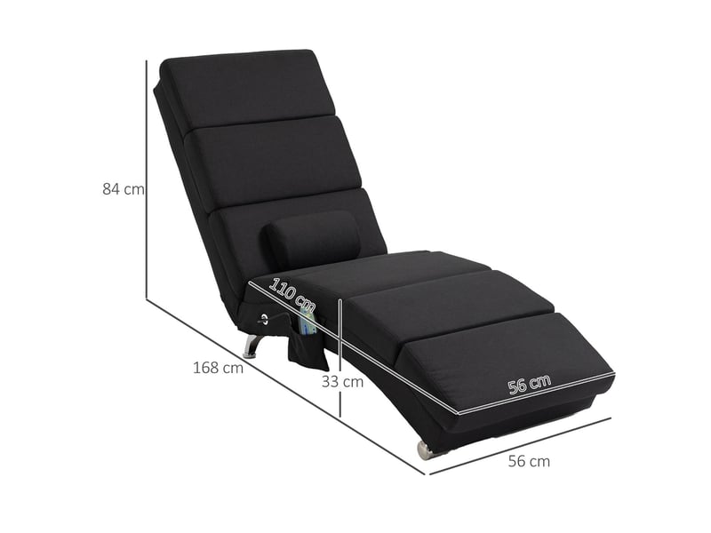  Fauteuil relax massant et chauffant en tissu noir 56x168x84 cm  - Conforama C