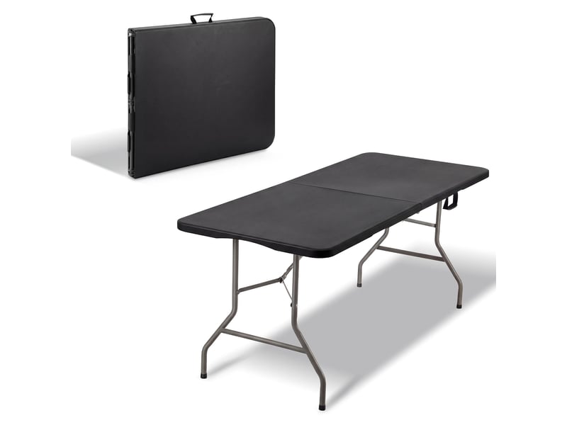  Table pliante 180 x 74 x 74 cm, 6 ou 8 places, table pliante d'extérieur avec verrou de sécurité, poignée de transport noir  - Conforama A