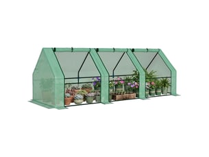 Serre tunnel de jardin en polyéthylène pour plantes et fleurs, avec bords surélevés et portes à charnières, 270 x 90 x 90 cm, vert foncé