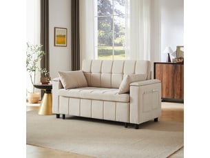 Canapé convertible - 148,6x81,3x86,4cm - canapé lit 3-en-1 en tissu chenille avec coffres de rangement - beige