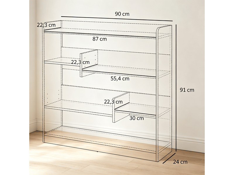  Bibliothèque 4 niveaux 2 étagères réglables blanc 90 x 24 x 91 cm T5828P561398 - Conforama C
