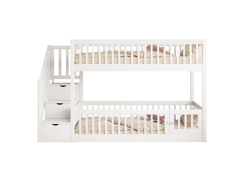  Lit mezzanine,90x200 cm,avec échelle,tiroirs,porte,bois massif,blanc  - Conforama A