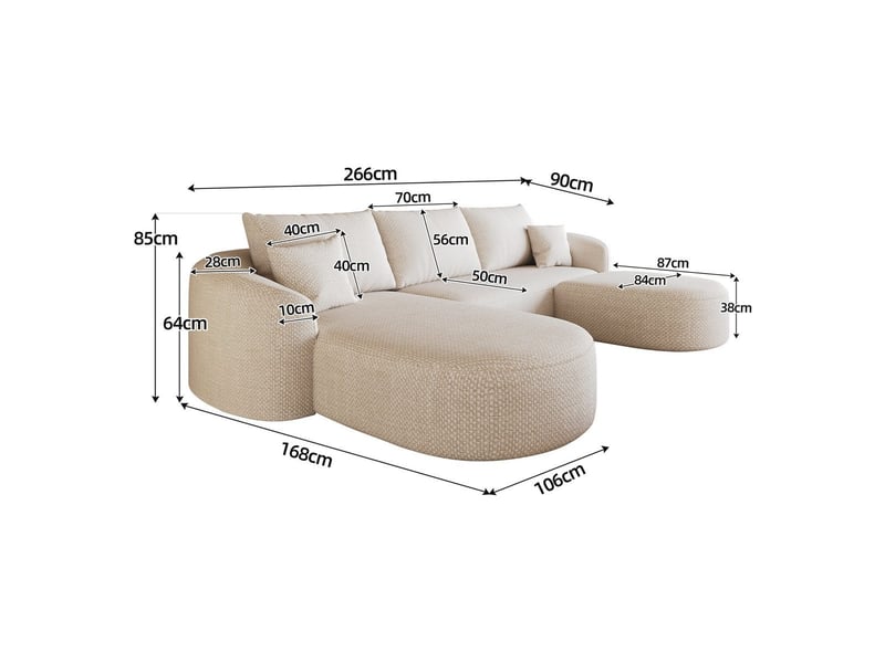  Canapé d’angle en u modulaire 5 places en tissu chenille blanc, sans montage Y168-L-CHAISE-2SEATER-1O-WHITE - Conforama C