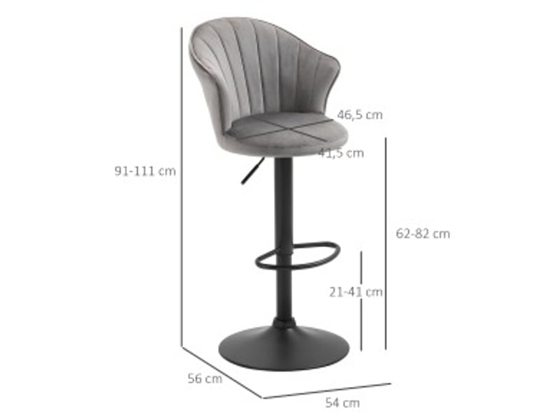  Lot de 2 tabourets de bar pivotants réglables en hauteur avec dossier coquille et repose-pieds, en tissu gris  - Conforama C