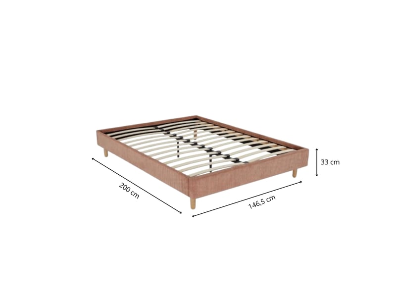  Sommier kit 140x190 cm en tissu velours côtelé rose terre de nuit  - Conforama D