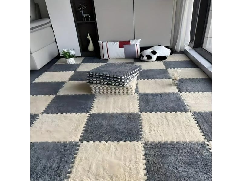  Ensemble de tapis de sol en mousse pelucheuse de 12 pièces: carrés de tapis pour un confort et une protection antidérapants  - Conforama D