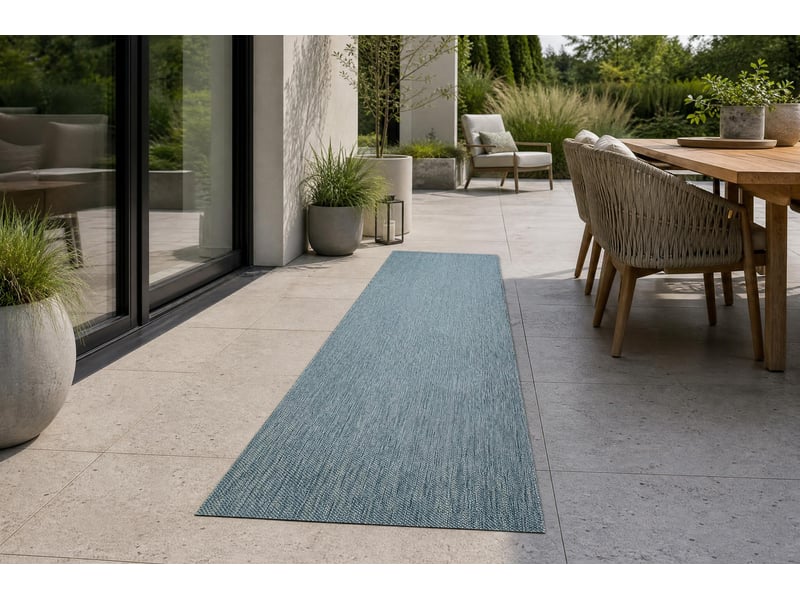 Le tapis de couloir sizal sion mélange tissé à plat turquoise 120 cm 120x620 cm - Conforama E