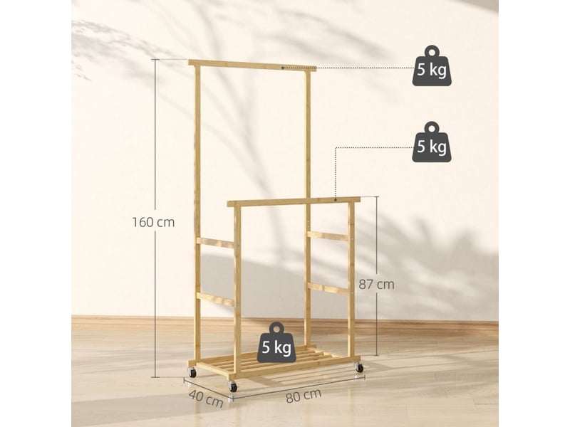  Portant à vêtements, 3-en-1, en bambou, coloris bois naturel  - Conforama C