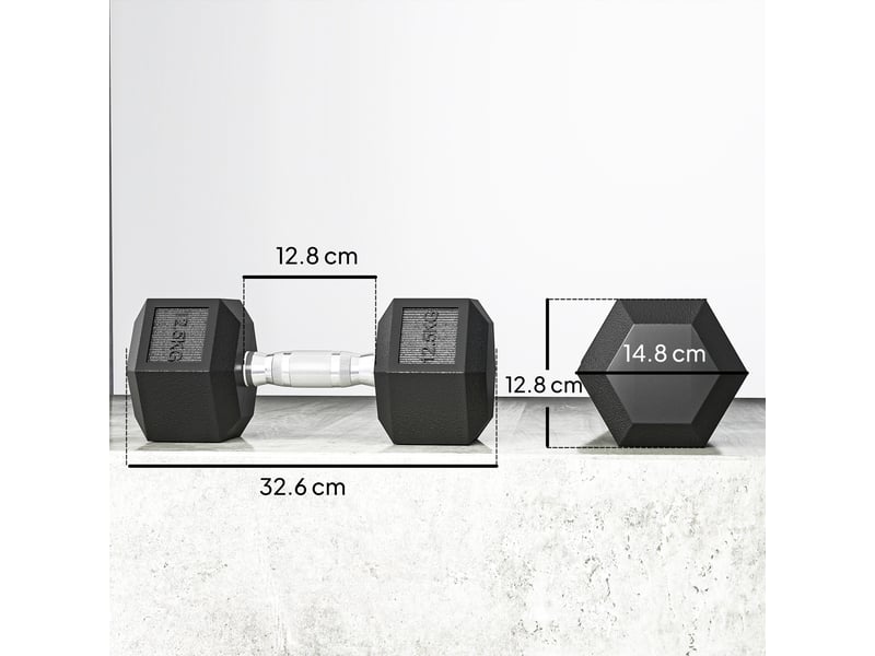  Ensemble de 2 haltères hexagonales de 12,5 kg, poids de musculation avec poignée moletée antidérapante, noires  - Conforama E