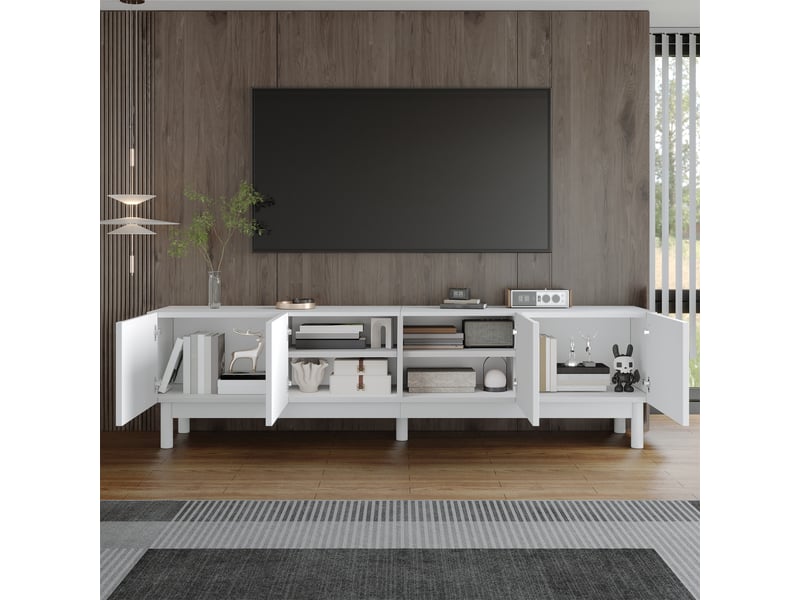  Meuble tv 169x35x45,5 cm - meuble bas avec portes ondulées en relief, étagères de rangement et pieds stabilisateurs  - Conforama D