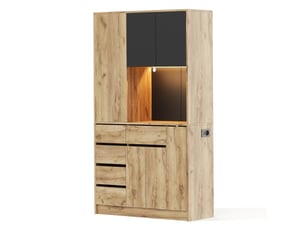 Meuble haut de cuisine colonne épices coulissante led, télécommande, prise intégrée, étagères réglables 185×105×40 cm