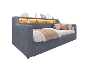 Lit banquette 90x200 cm <strong>SAPGAKS</strong> <strong></strong> coloris gris