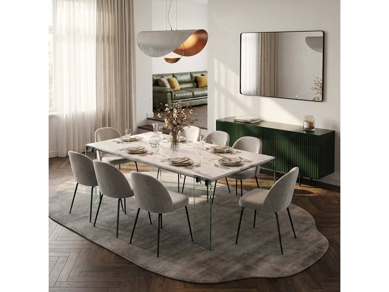Console extensible gain de place en verre et mélaminé 195cm london - effet marbre blanc  - Conforama B