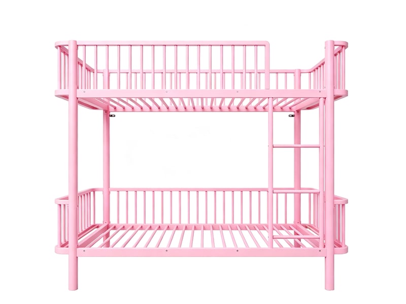  Lit superposé 90 x 200 cm design gain de place avec barrières de sécurité métal rose sans matelas  - Conforama B