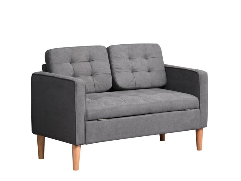  Canapé 2 places 117x62x78 cm avec rangement, coussins amovibles, en tissu gris  - Conforama A