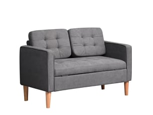 Canapé 2 places 117x62x78 cm avec rangement, coussins amovibles, en tissu gris