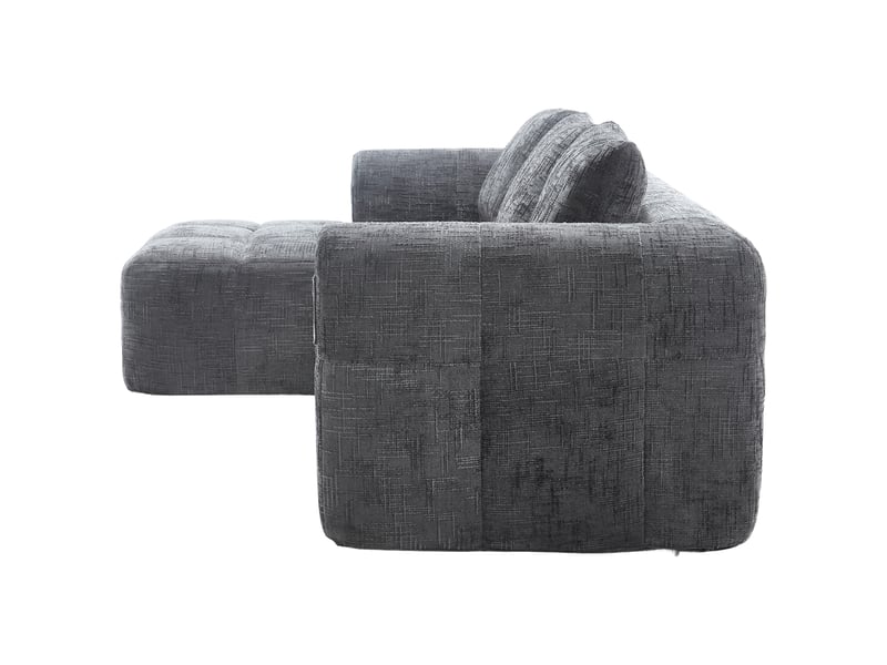  Canapé d’angle l 3 places chenille gris avec méridienne accoudoirs 3 coussins poche latérale sans montage  - Conforama D