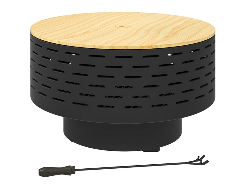  Brasero 3-en-1 ø60 x h39 cm – gris anthracite – grill, table de jardin et pare-étincelles en acier inoxydable  - Conforama D