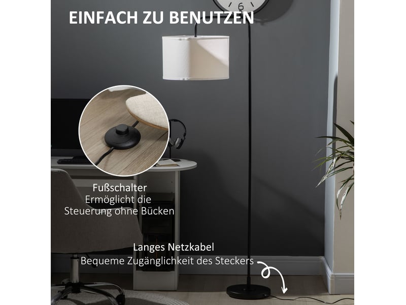  Lampadaire moderne 64x38x163,5 cm avec abat-jour en tissu, câble 180 cm, métal blanc  - Conforama E