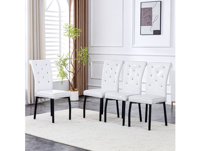 Lot de 4 chaises de salle à manger rétro avec boutons décoratifs en pvc et métal blanc et noir  - Conforama B