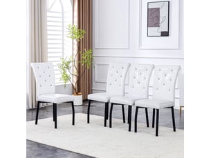 Lot de 4 chaises de salle à manger rétro avec boutons décoratifs en pvc et métal blanc et noir