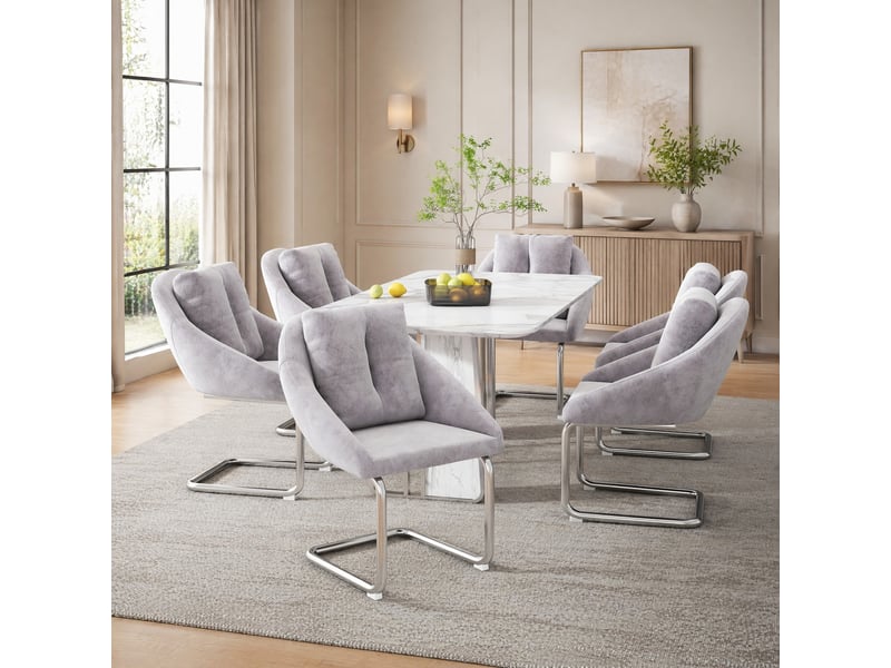  Lot de 6 chaises de salle à manger en velours gris avec coussins  - Conforama D