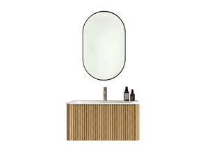 Ensemble meuble salle de bain 80 cm suspendu chêne avec miroir ovale led
